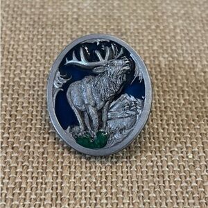 VINTAGE Elk Pewter And Enamel Pin
